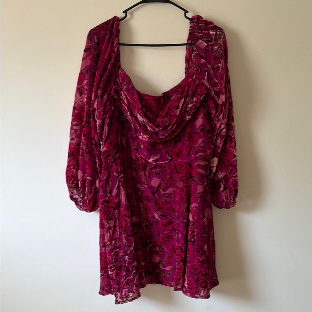Showpo Fuchsia Pink Floral Cowl Neck Mini Dress